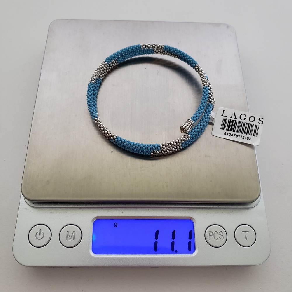 LAGOS Caviar Sterling Silver Blue Ceramic Beaded Coil Bracelet - Picture 16 of 16
